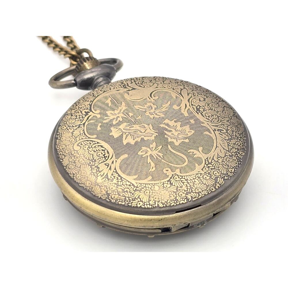 Golden Sundial Pocket Watch - Vintage Roman Numeral Antique Bronze Timepiece - Picture 6 of 10